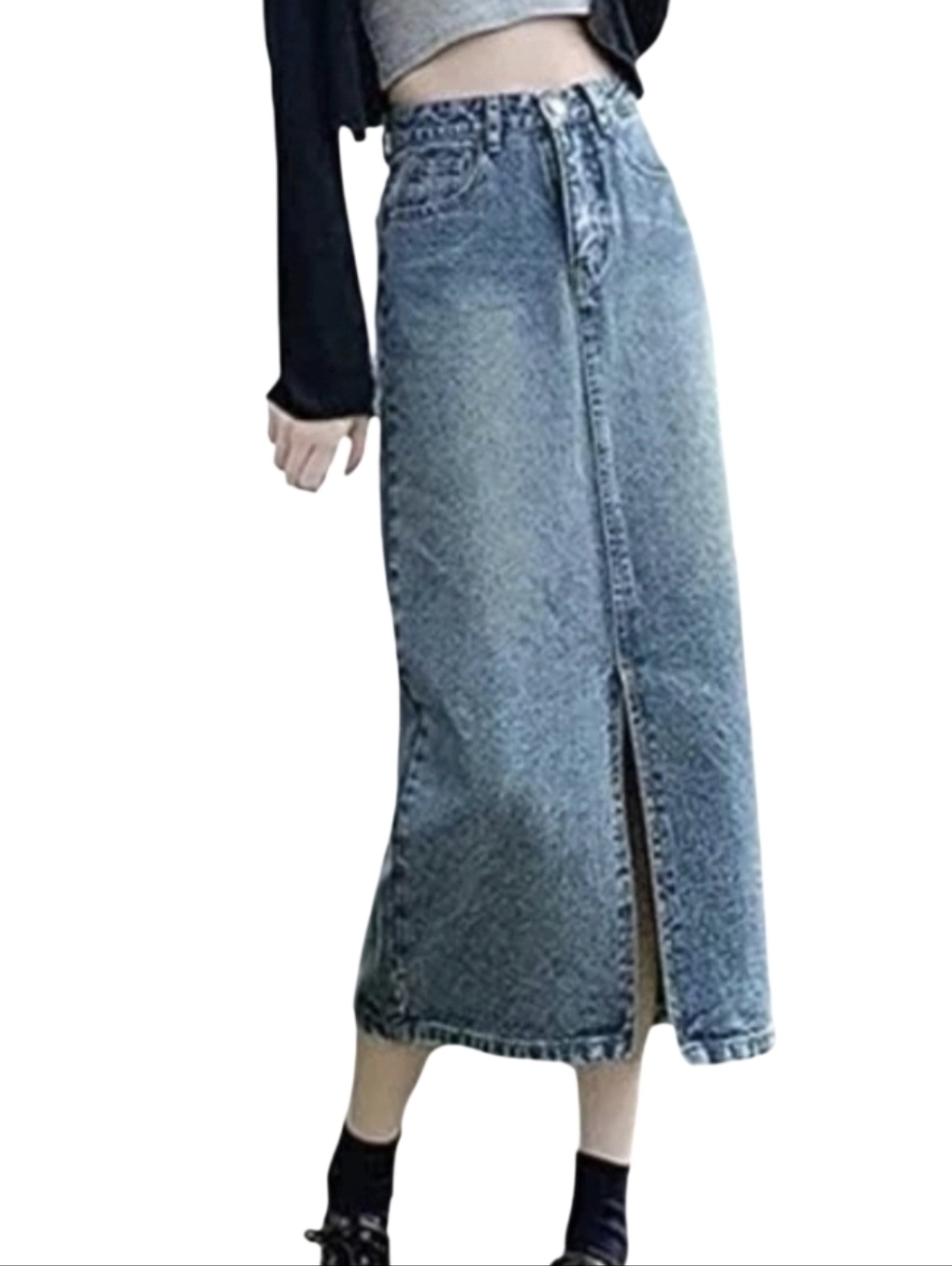 Vintage Calvin Klein Sand Blast Denim Front Slit Long Bias Trending  Maxi Skirt